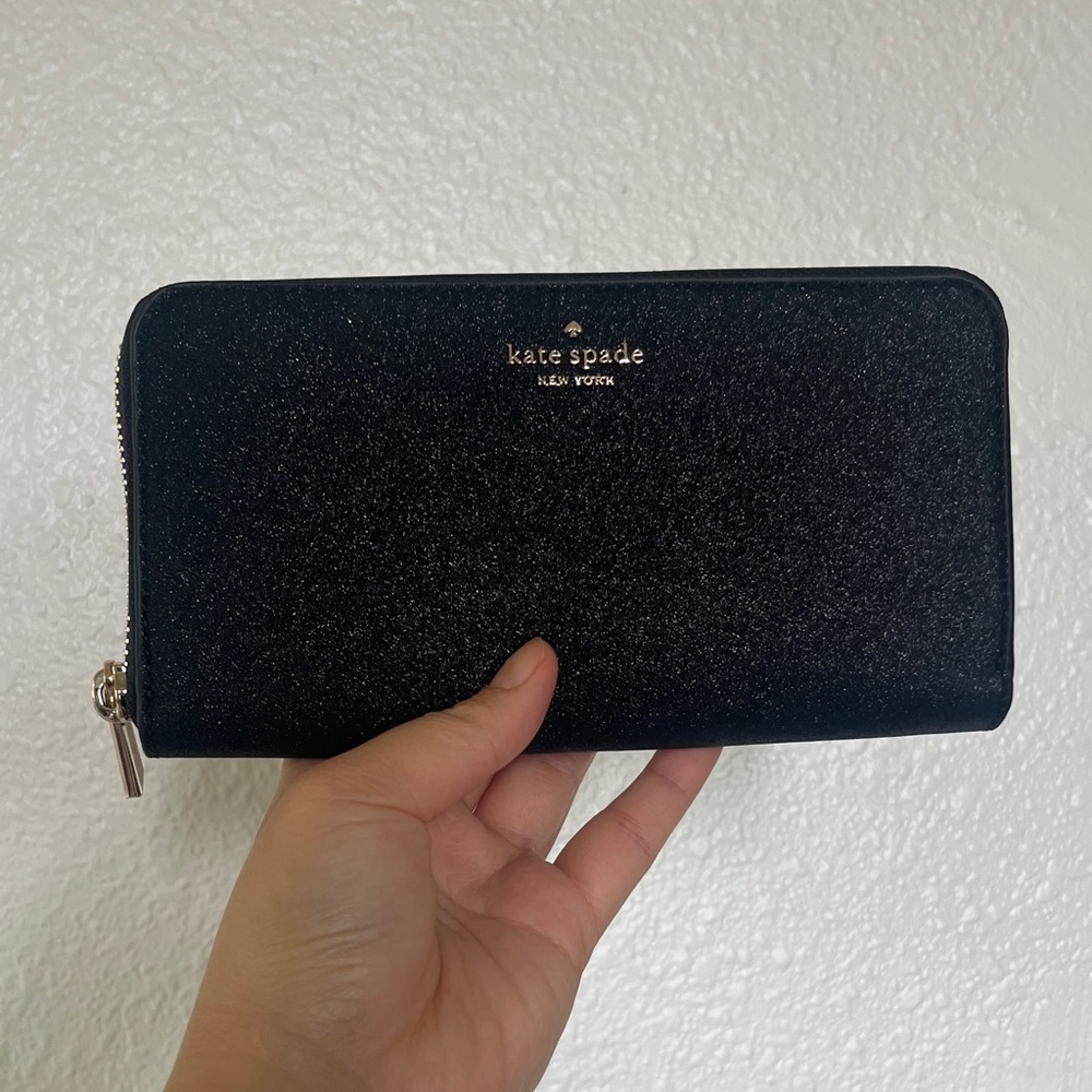 Kate Spade Black Sparkle Zip Wallet